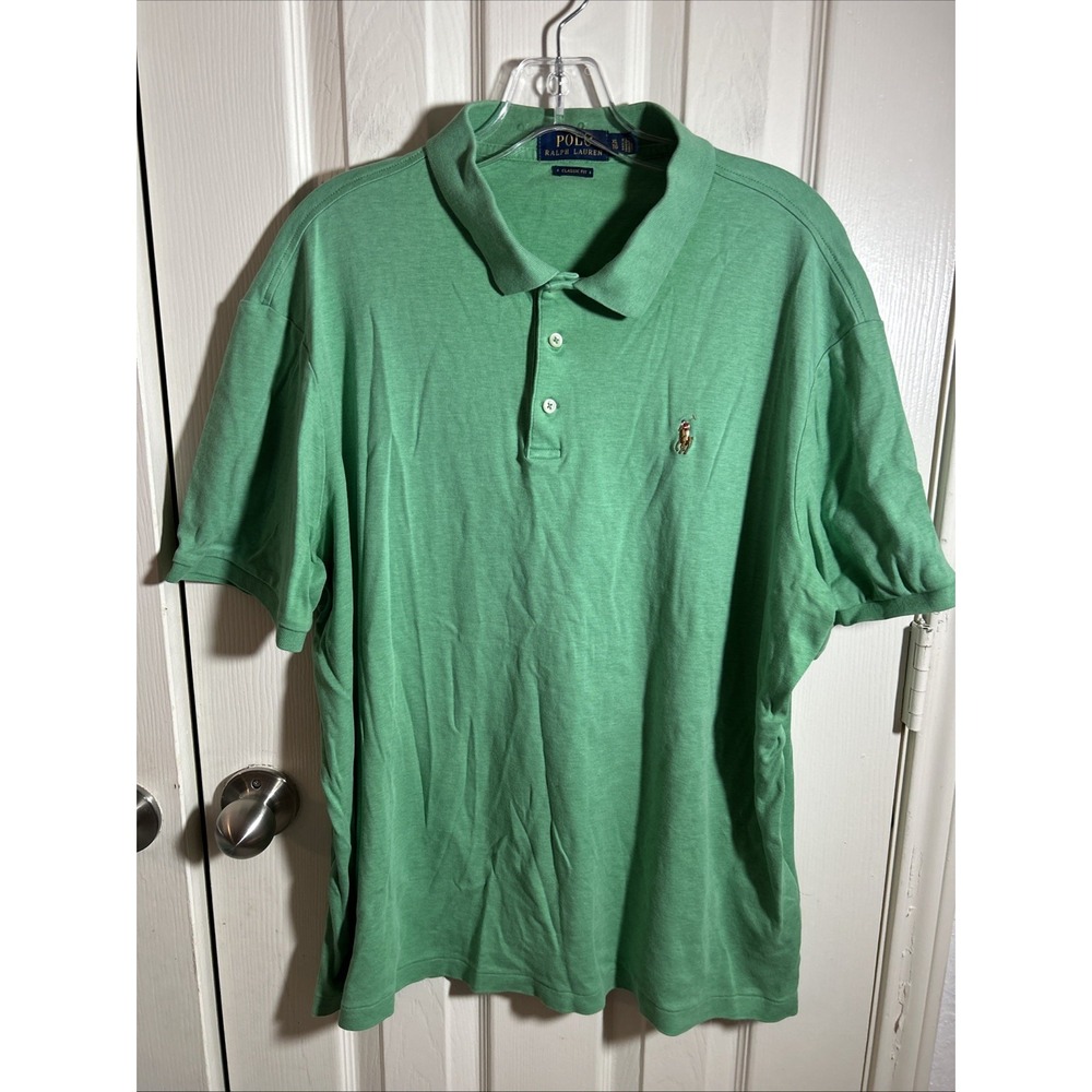 Polo Ralph Lauren Men XL Classic Fit Solid Green Polo Shirt Short Sleeve Logo